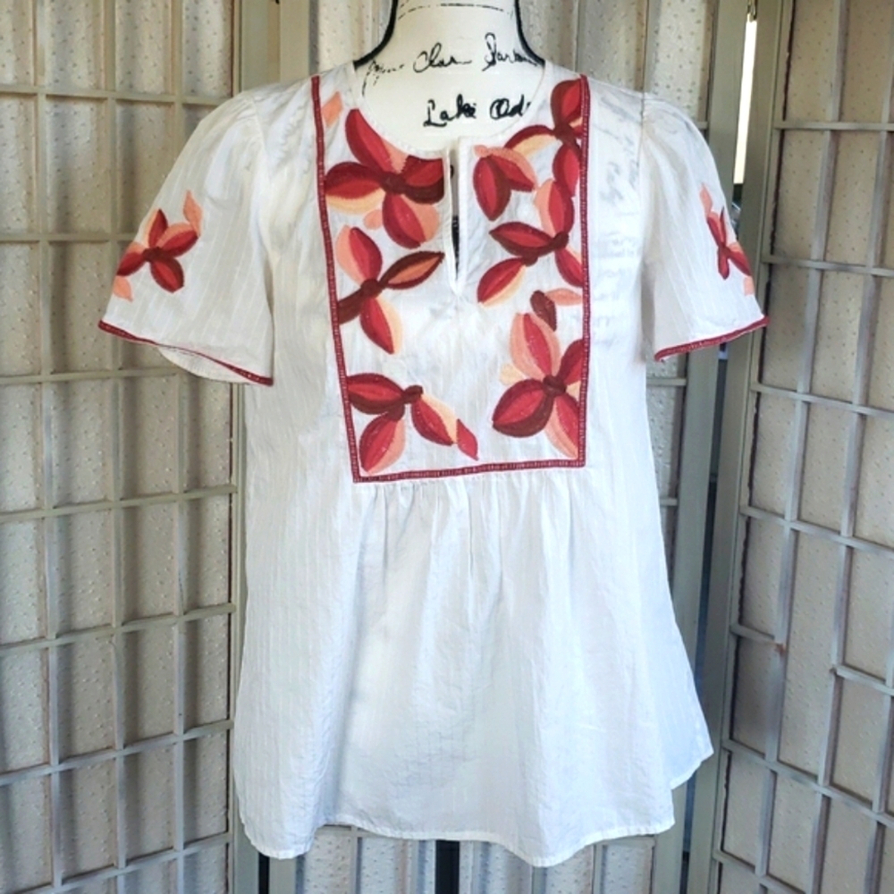 Madewell white embroidery short sleeves tunic  top size  S